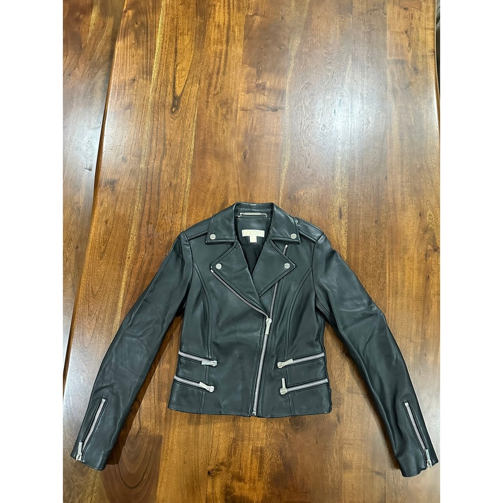 MICHAEL Michael Kors Lamb Leather Moto Jacket Black 4 Zip Size XS